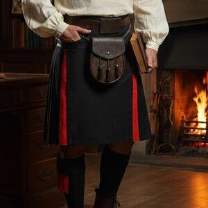 Men’s Black Rainbow Pleated Cargo Kilt  Hybrid Utility Festival Wear